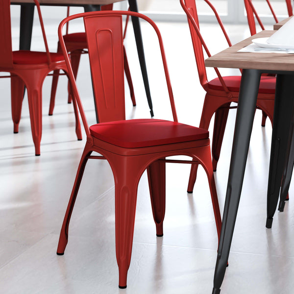 Red/Red |#| All-Weather Commercial Stack Chair & Poly Resin Seat - Red/Red