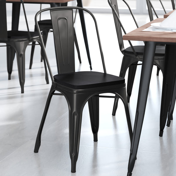 Black/Black |#| All-Weather Commercial Stack Chair & Poly Resin Seat - Black/Black