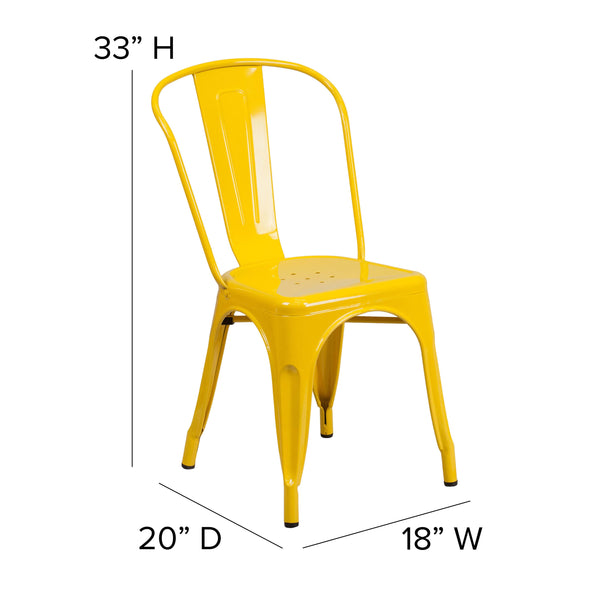 Yellow/Teak |#| All-Weather Commercial Stack Chair & Poly Resin Seat - Yellow/Teak