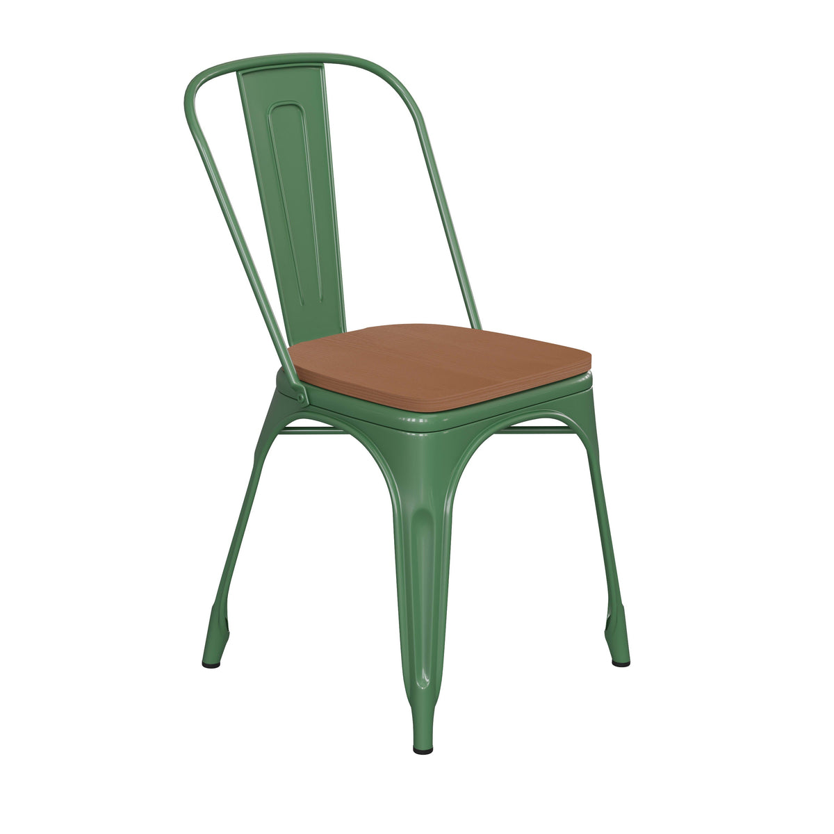 Green/Teak |#| All-Weather Commercial Stack Chair & Poly Resin Seat - Green/Teak