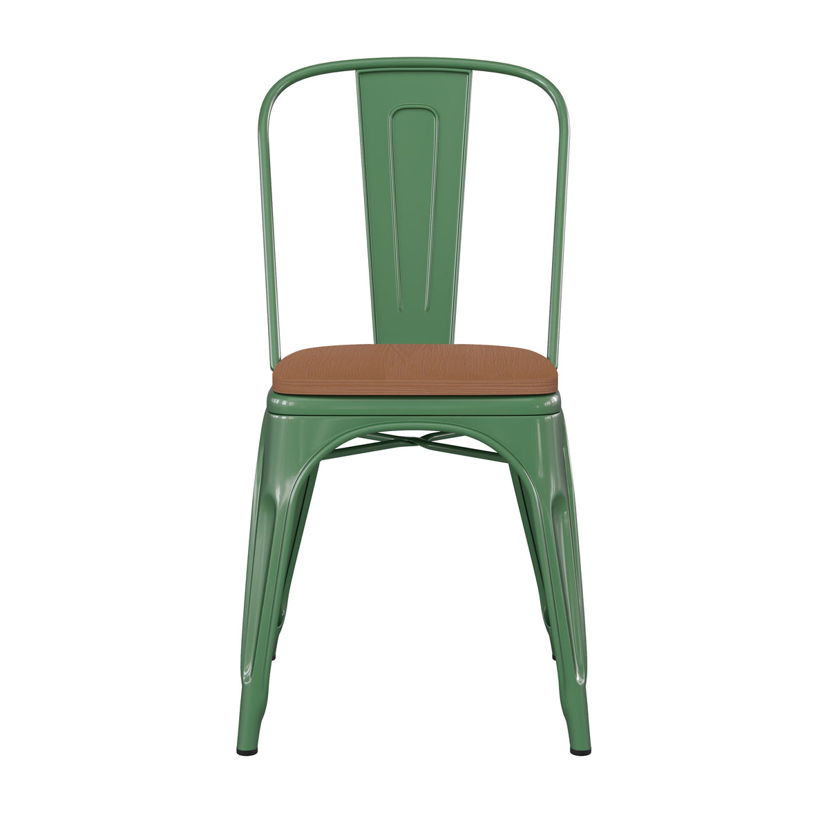 Green/Teak |#| All-Weather Commercial Stack Chair & Poly Resin Seat - Green/Teak