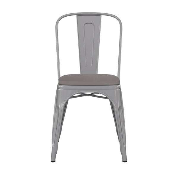 Silver/Gray |#| All-Weather Commercial Stack Chair & Poly Resin Seat - Silver/Gray