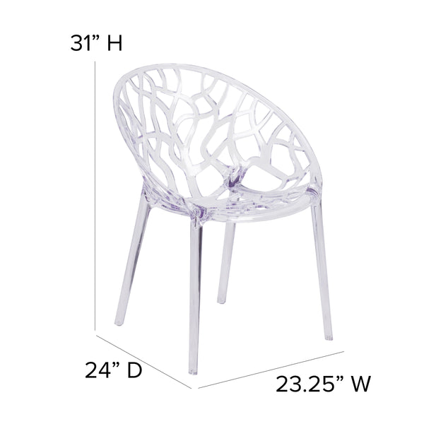 Transparent Oval Shaped Stacking Side Chair with Artistic Pattern Design