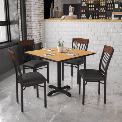 Vertical Back Metal and Wood Restaurant Chair with Vinyl Seat - View 2