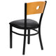 Natural Wood Back/Black Vinyl Seat/Black Metal Frame |#| Black Circle Back Metal Restaurant Chair - Natural Wood Back, Black Vinyl Seat