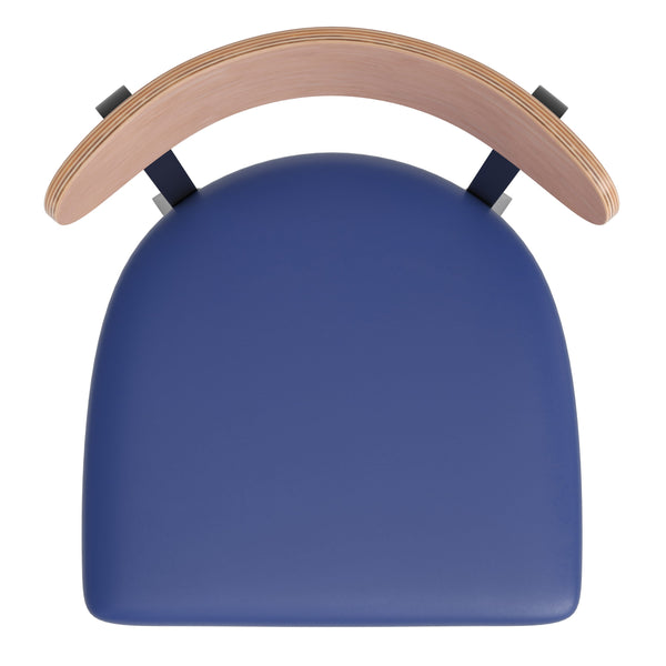 Natural Birch Wood Back/Blue Vinyl Seat |#| Commercial Metal Barstool with Vinyl Seat and Wood Boomerang Back-Blue/Natural