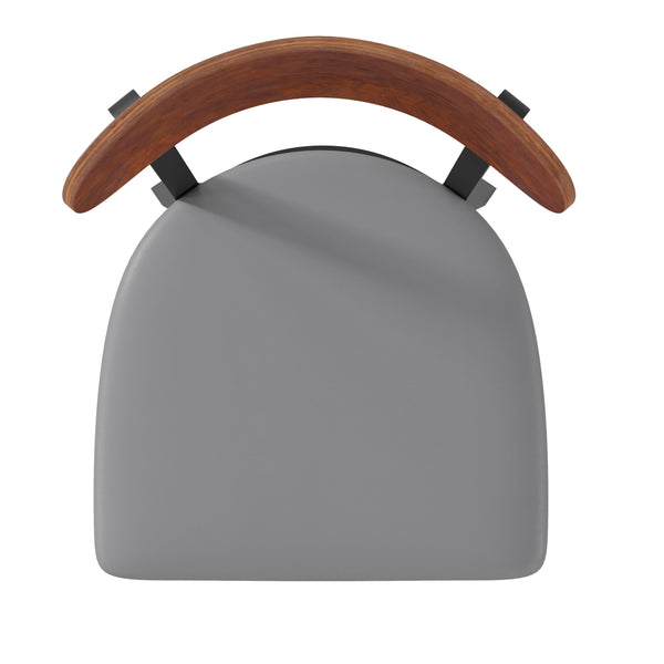 Walnut Wood Back/Gray Vinyl Seat |#| Commercial Metal Barstool with Vinyl Seat and Wood Boomerang Back-Gray/Walnut