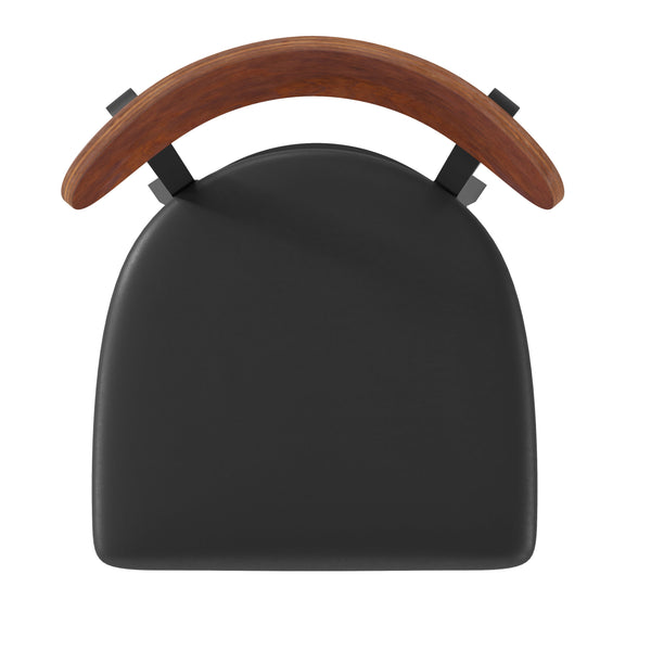 Walnut Wood Back/Black Vinyl Seat |#| Commercial Metal Barstool with Vinyl Seat and Wood Boomerang Back-Black/Walnut