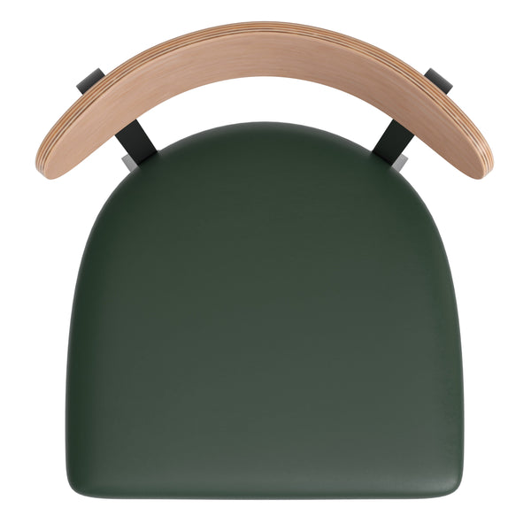 Natural Birch Wood Back/Green Vinyl Seat |#| Commercial Metal Barstool with Vinyl Seat and Wood Boomerang Back-Green/Natural