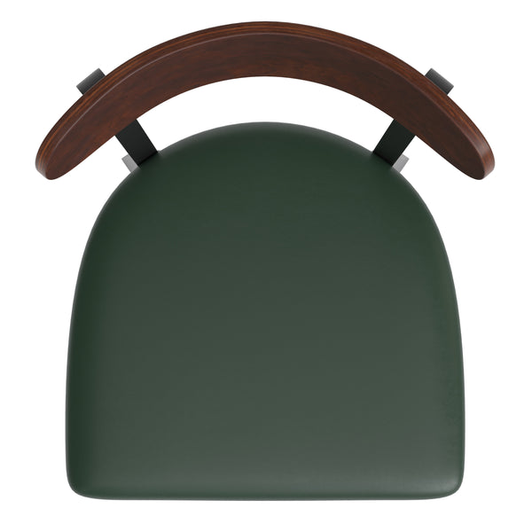 Walnut Wood Back/Green Vinyl Seat |#| Commercial Metal Barstool with Vinyl Seat and Wood Boomerang Back-Green/Walnut