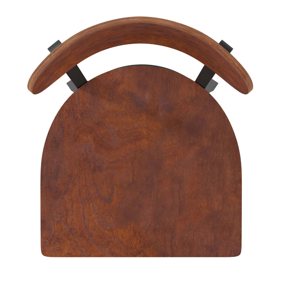 Walnut |#| Commercial Metal Barstool with Wood Seat and Boomerang Back-Walnut Finish