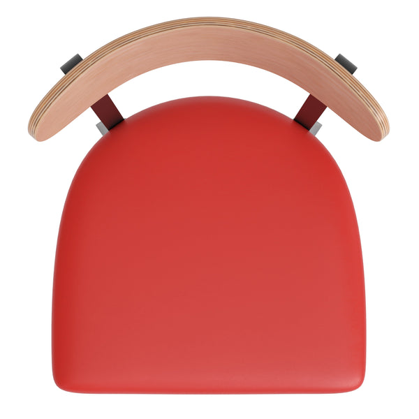 Natural Birch Wood Back/Red Vinyl Seat |#| Commercial Metal Barstool with Vinyl Seat and Wood Boomerang Back-Red/Natural