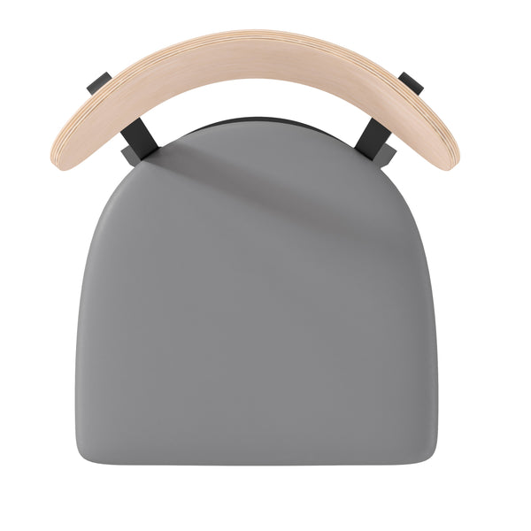 Natural Birch Wood Back/Gray Vinyl Seat |#| Commercial Metal Barstool with Vinyl Seat and Wood Boomerang Back-Gray/Natural