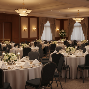 crown back banquet stack chair at a black-tie gala setting
